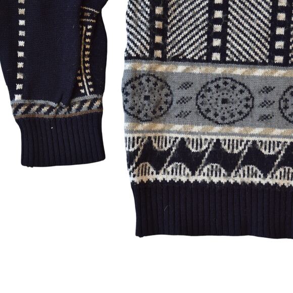 Vintage Mexx Geometric Knit Sweater Navy Gray Wool Blend Men's M - Picture 7 of 8